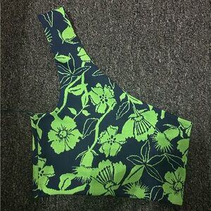 NWT Zara Women's Size Small Floral One Shoulder Printed Stretchy Crop Top